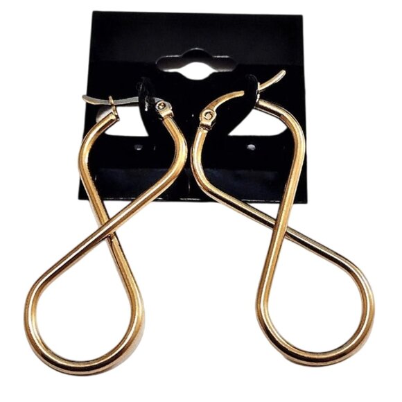 1 3/4 Inch 47mm Twisted Hoop Pierced Post Earrings Gold Tone - Picture 1 of 5